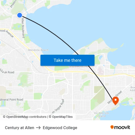 Century at Allen to Edgewood College map