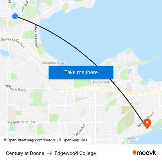 Century at Donna to Edgewood College map