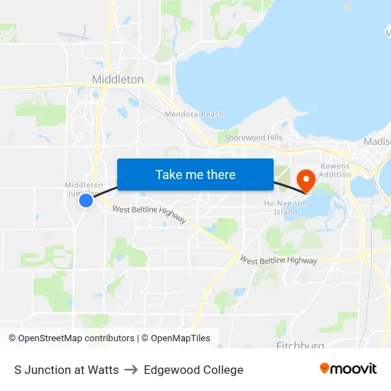 S Junction at Watts to Edgewood College map
