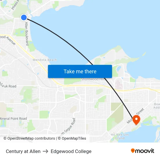 Century at Allen to Edgewood College map