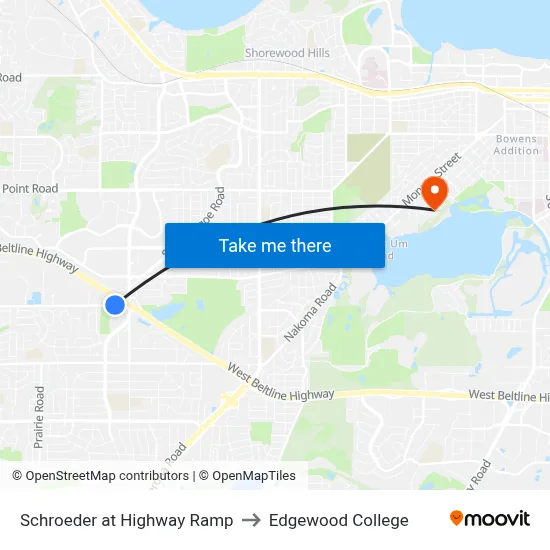 Schroeder at Highway Ramp to Edgewood College map
