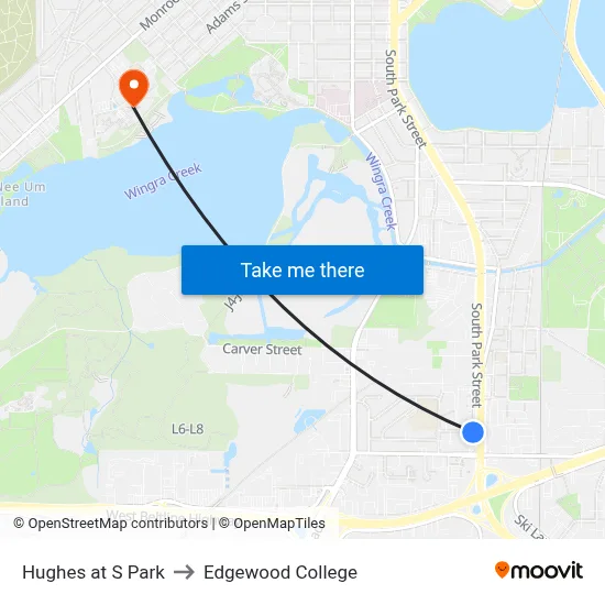 Hughes at S Park to Edgewood College map
