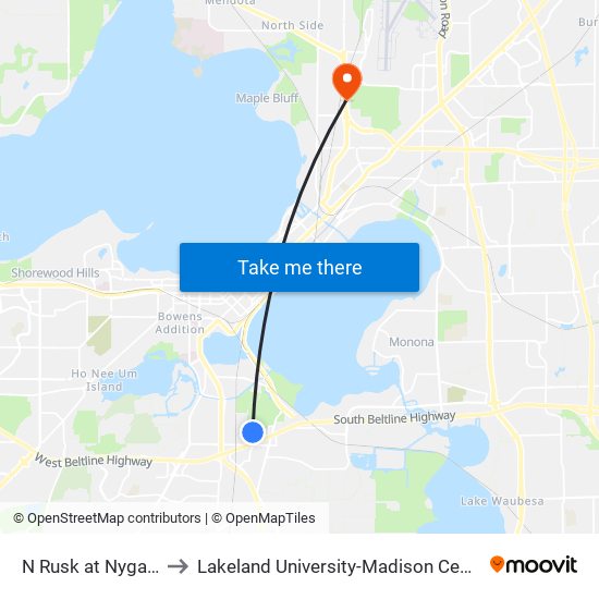 N Rusk at Nygard to Lakeland University-Madison Center map