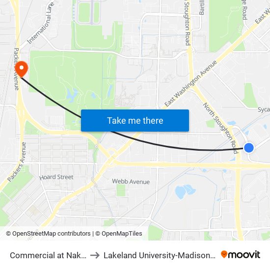 Commercial at Nakoosa to Lakeland University-Madison Center map