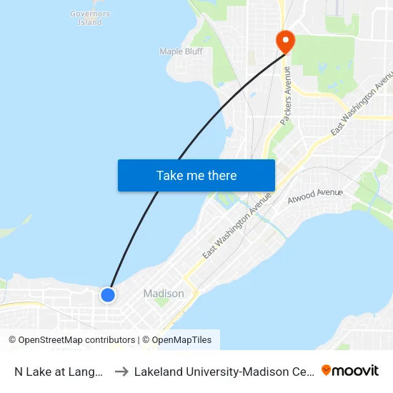 N Lake at Langdon to Lakeland University-Madison Center map
