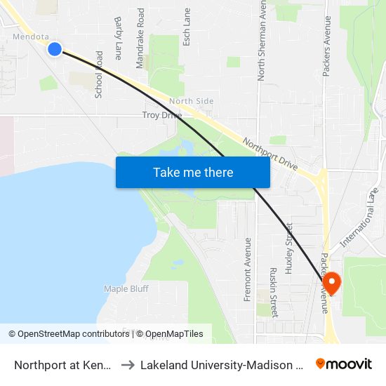 Northport at Kennedy to Lakeland University-Madison Center map