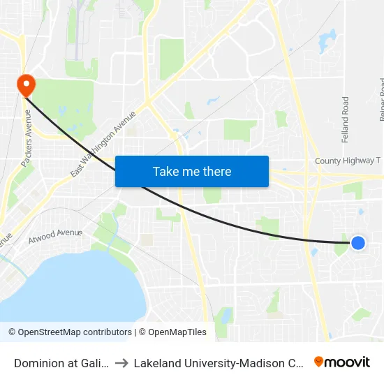Dominion at Galileo to Lakeland University-Madison Center map