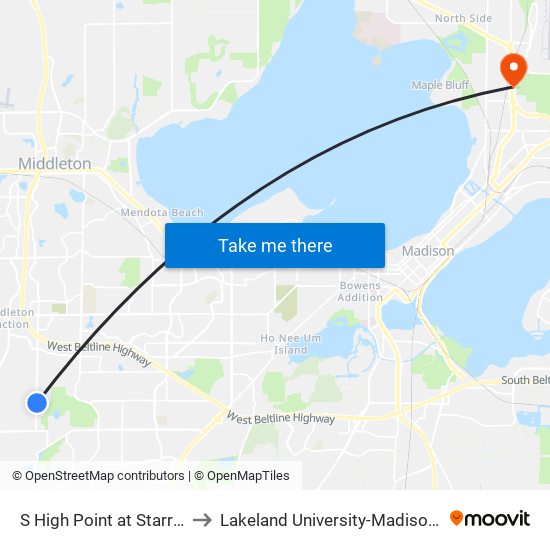 S High Point at Starr Grass to Lakeland University-Madison Center map