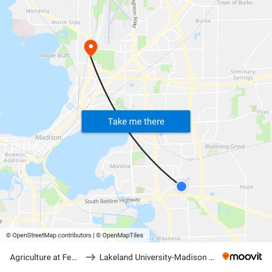 Agriculture at Femrite to Lakeland University-Madison Center map