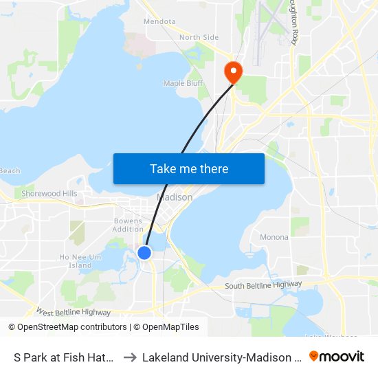 S Park at Fish Hatchery to Lakeland University-Madison Center map