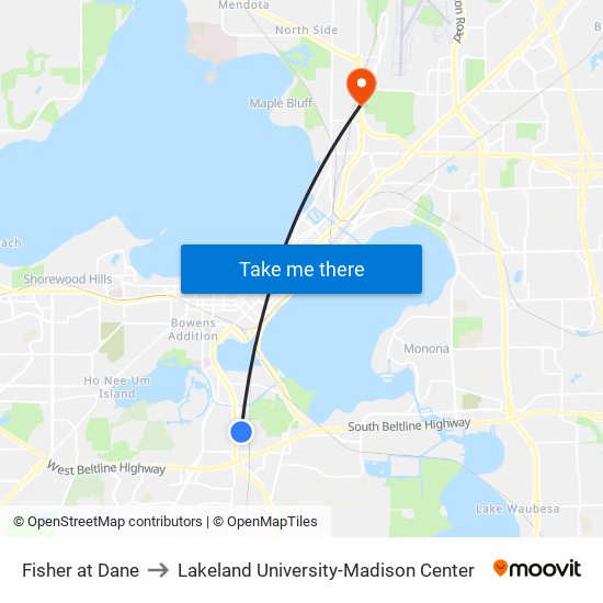 Fisher at Dane to Lakeland University-Madison Center map