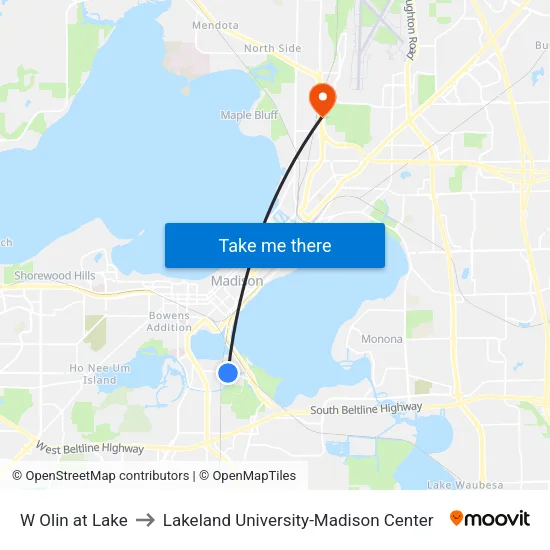 W Olin at Lake to Lakeland University-Madison Center map