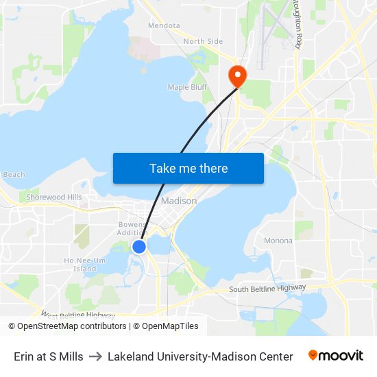 Erin at S Mills to Lakeland University-Madison Center map