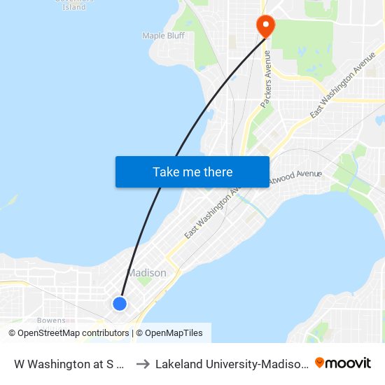 W Washington at S Bassett to Lakeland University-Madison Center map