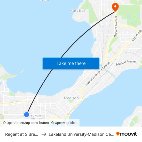 Regent at S Breese to Lakeland University-Madison Center map