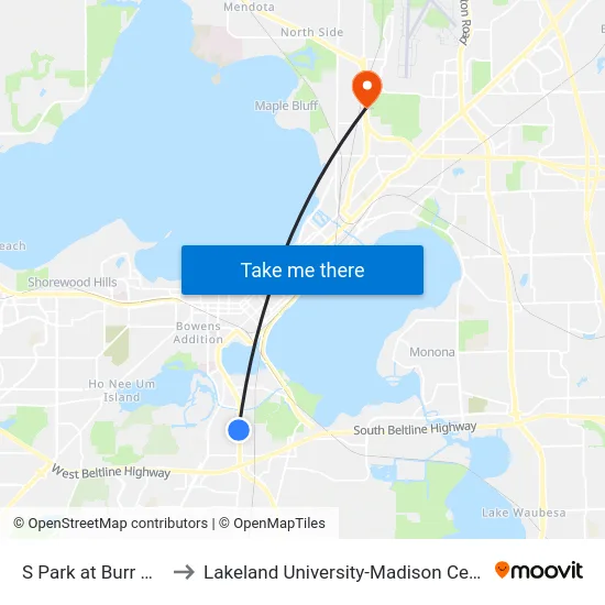 S Park at Burr Oak to Lakeland University-Madison Center map