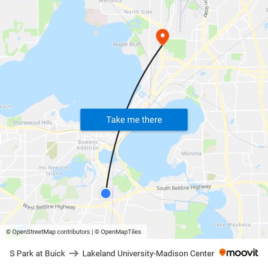 S Park at Buick to Lakeland University-Madison Center map