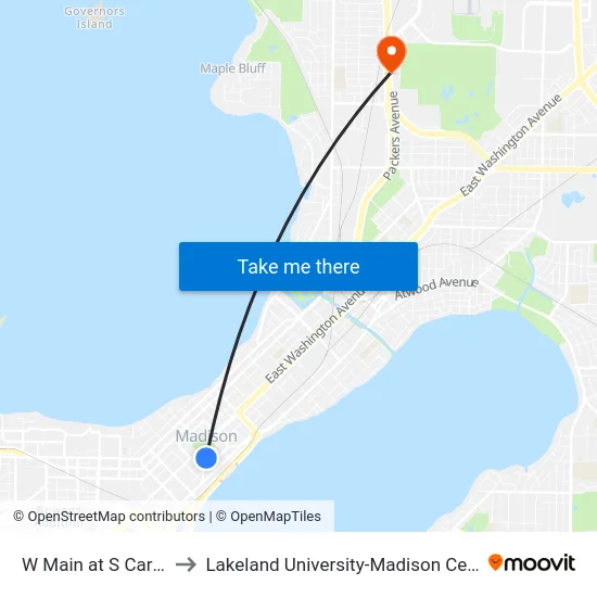 W Main at S Carroll to Lakeland University-Madison Center map