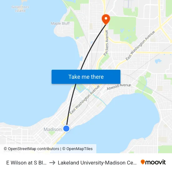 E Wilson at S Blair to Lakeland University-Madison Center map