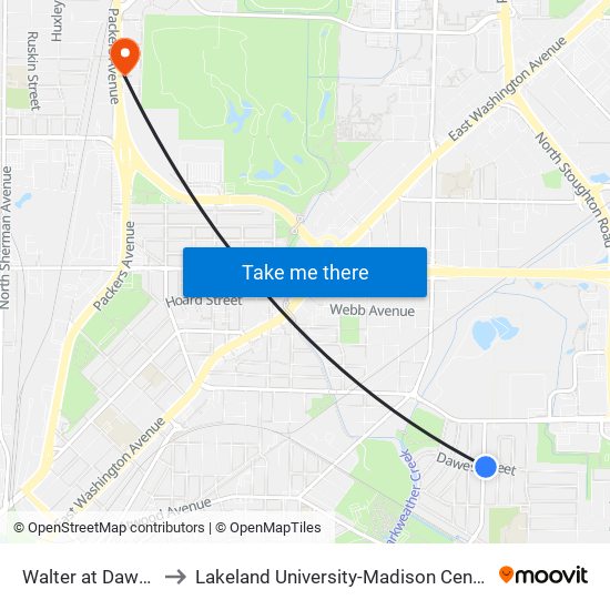 Walter at Dawes to Lakeland University-Madison Center map