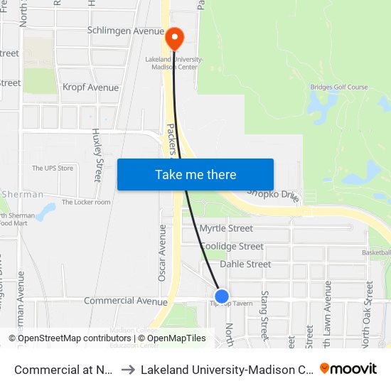 Commercial at North to Lakeland University-Madison Center map