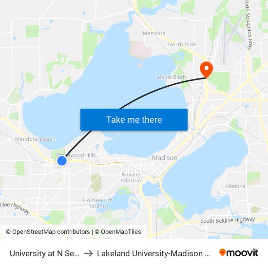 University at N Segoe to Lakeland University-Madison Center map