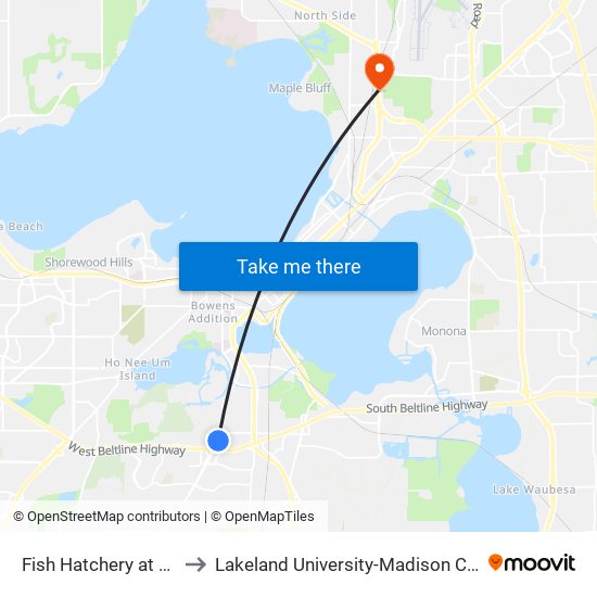 Fish Hatchery at Emil to Lakeland University-Madison Center map