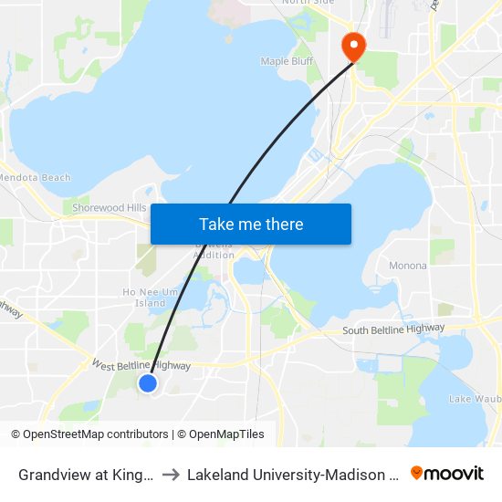 Grandview at Kingston to Lakeland University-Madison Center map