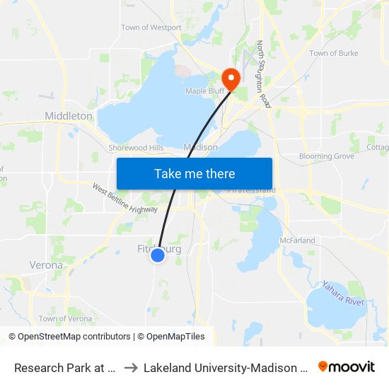 Research Park at Lacy to Lakeland University-Madison Center map