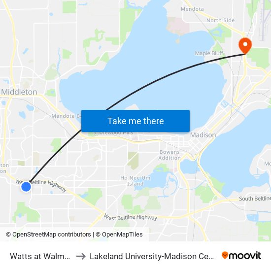 Watts at Walmart to Lakeland University-Madison Center map