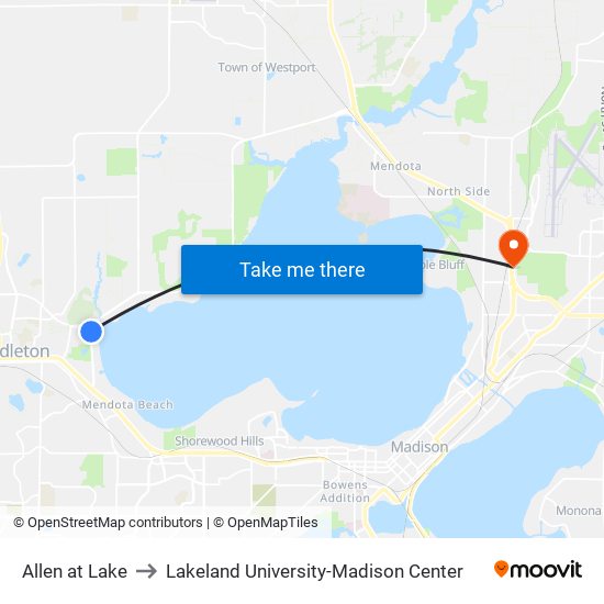 Allen at Lake to Lakeland University-Madison Center map