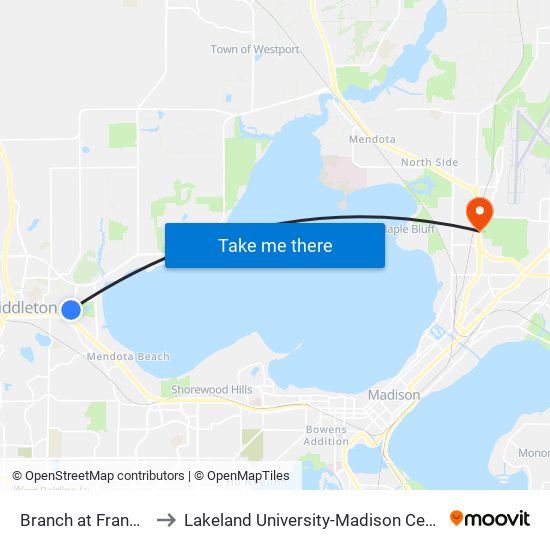 Branch at Franklin to Lakeland University-Madison Center map