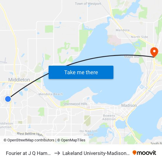 Fourier at J Q Hammons to Lakeland University-Madison Center map