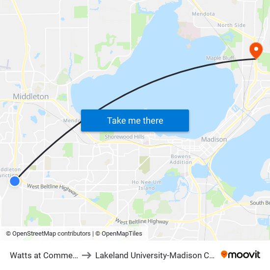 Watts at Commerce to Lakeland University-Madison Center map
