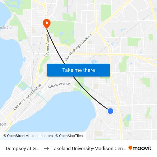 Dempsey at Gary to Lakeland University-Madison Center map