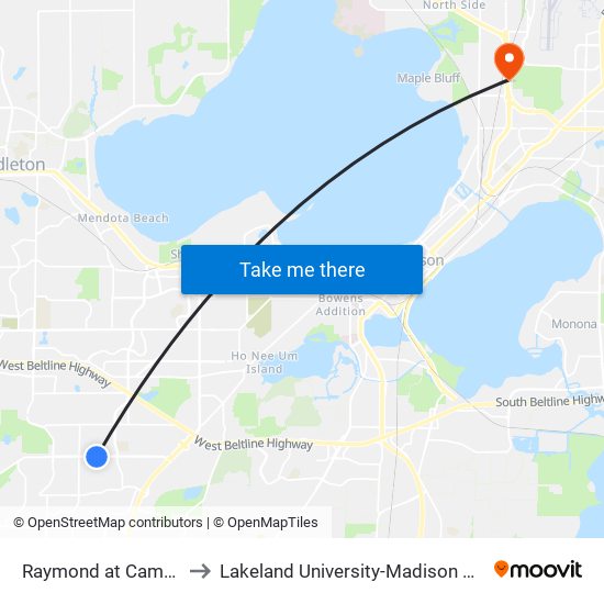 Raymond at Cameron to Lakeland University-Madison Center map