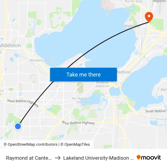 Raymond at Canterbury to Lakeland University-Madison Center map