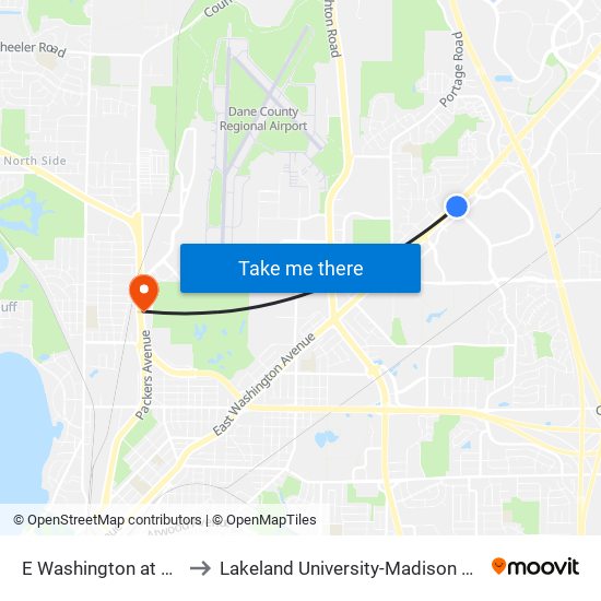 E Washington at Zeier to Lakeland University-Madison Center map