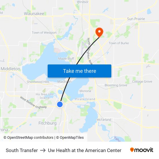 South Transfer to Uw Health at the American Center map