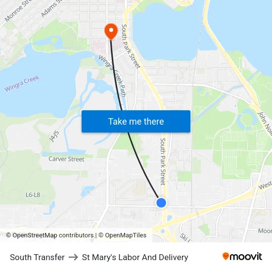 South Transfer to St Mary's Labor And Delivery map