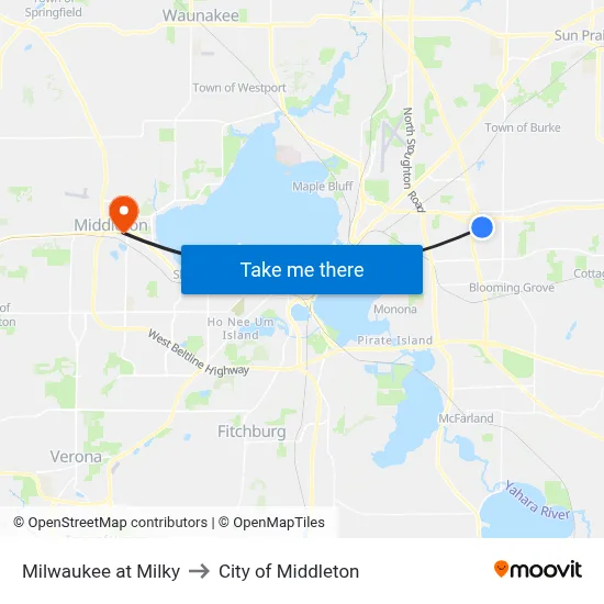 Milwaukee at Milky to City of Middleton map