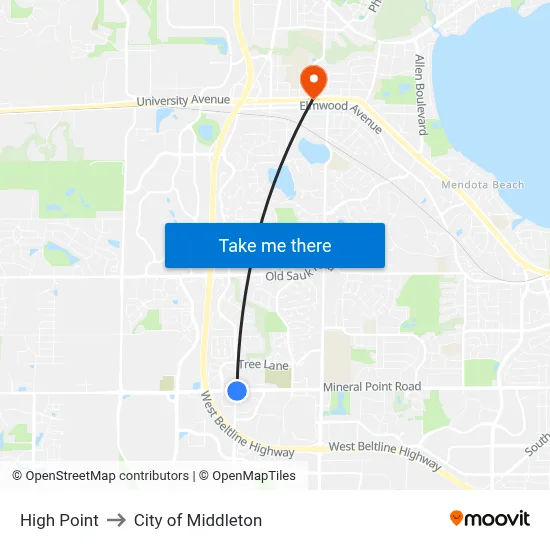 High Point to City of Middleton map