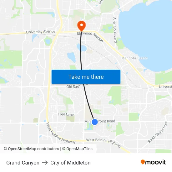 Grand Canyon to City of Middleton map