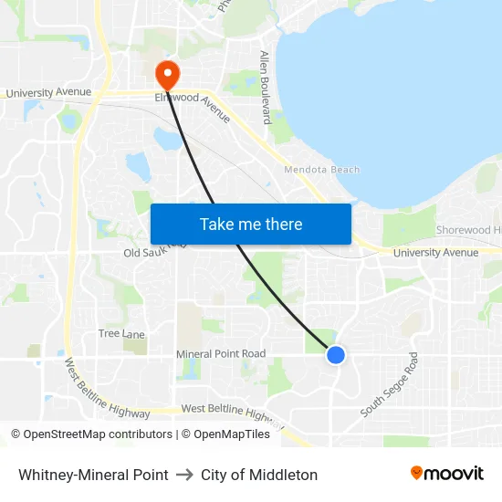 Whitney-Mineral Point to City of Middleton map
