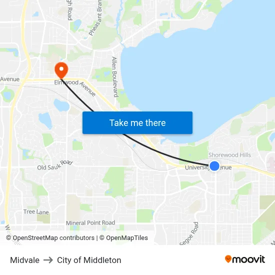 Midvale to City of Middleton map