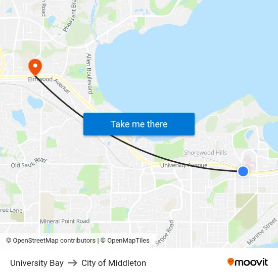 University Bay to City of Middleton map