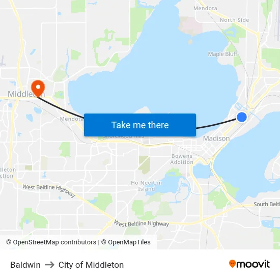 Baldwin to City of Middleton map
