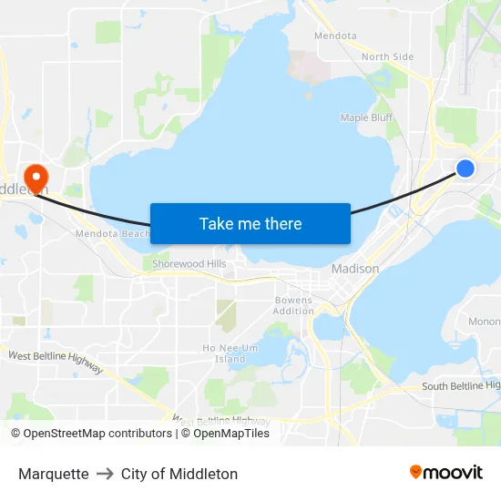 Marquette to City of Middleton map