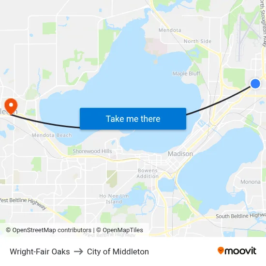 Wright-Fair Oaks to City of Middleton map