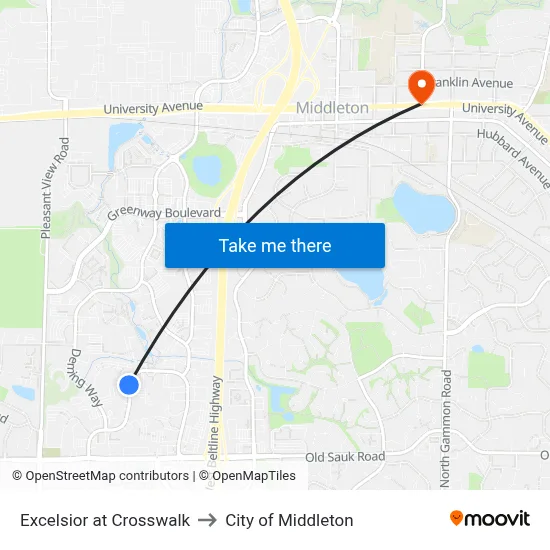 Excelsior at Crosswalk to City of Middleton map